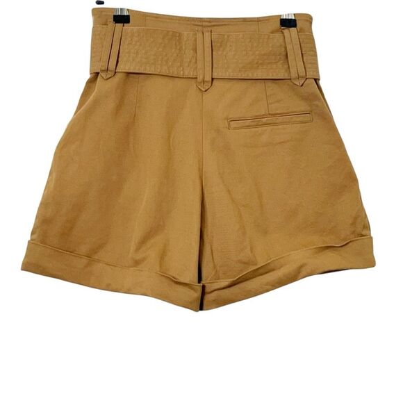 Sezane Rome Caramel High Waist Shorts Women’s Size 2 US Belted Pleated Paperbag - Picture 3 of 9